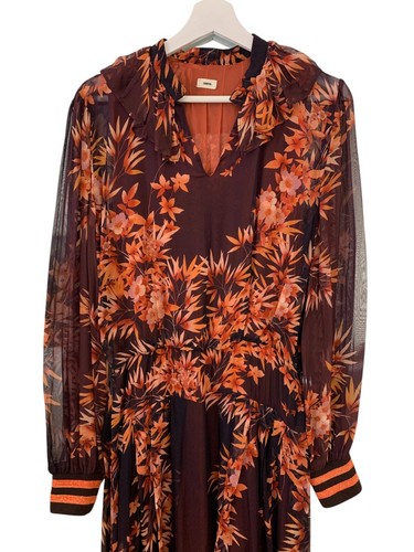 Warm NY Dress Size 1 Small Silk Floral Long Sleeve Midi Modest Ruffle Collar NWT - Picture 4 of 7