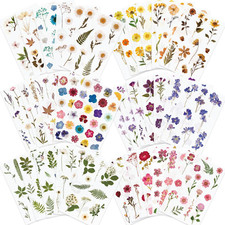 Pressed Flower Themed Stickers Assorted 486 Pieces, 36 Sheets Dried Floral Res
