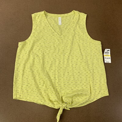 Ideology Women's Size Medium Yellow Striped Tie Athletic Sleeveless Tie Tank NWT