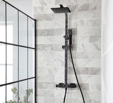 Image of Bathroom Thermostatic Mixer Shower Set Square Black Twin Head Exposed Valve