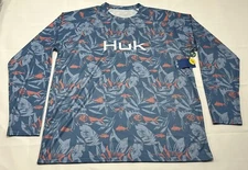 Huk Ocean Palm Pursuit Long Sleeve Fishing Crew UPF30+ Palm Swordfish Wicking