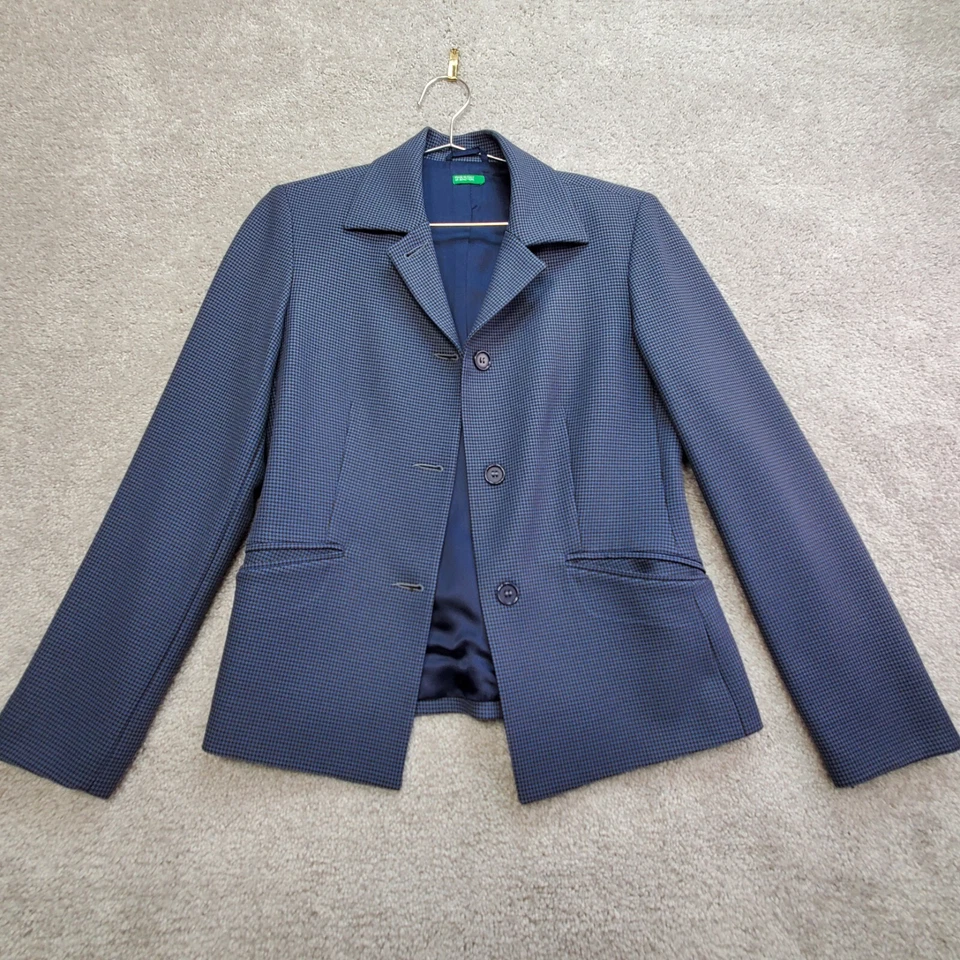 Benetton Hecho en Italia Falda Traje Para Mujer 38 Azul Negro Pata de Gallo Carrera Foto 2 de 4