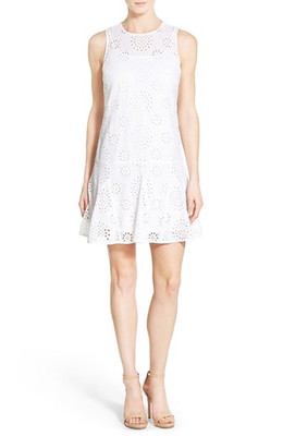 NWT $150 MICHAEL KORS Eyelet Cotton Drop Waist Dress White | eBay UK