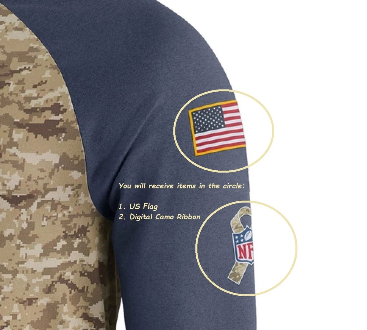 NFL SALUTE TO MILITARY SERVICE PATCH: DESERT CAMOUFLAGE DIGITAL Iron-on  RIBBON