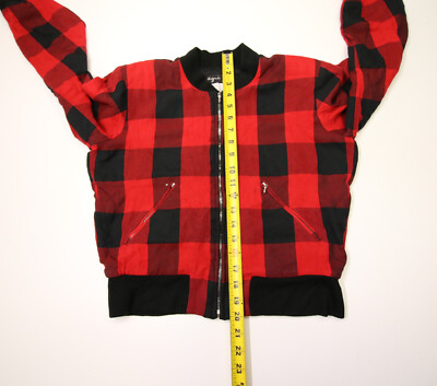 Agnes B Brooklyn Zip Bomber Jacket Womens 2 Red Buffalo Plaid