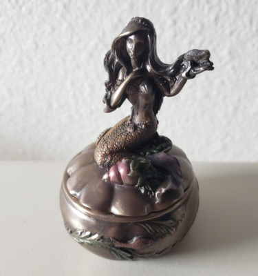Mermaid Trinket Jewelry Ring Box Art Nouveau Ocean Bronze Tone Summit Collection