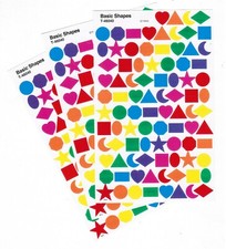 3 sheets MINI Colorful SHAPES Scrapbook Stickers 300 Stickers Heart Circle Star