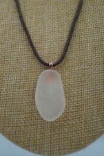 White Clear Silky Sea Glass Pendant: Oblong Shape With Diagonal Lines P 109 