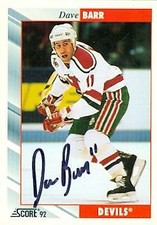 Dave Barr autographed Hockey Card (New Jersey Devils) 1992 Score #315