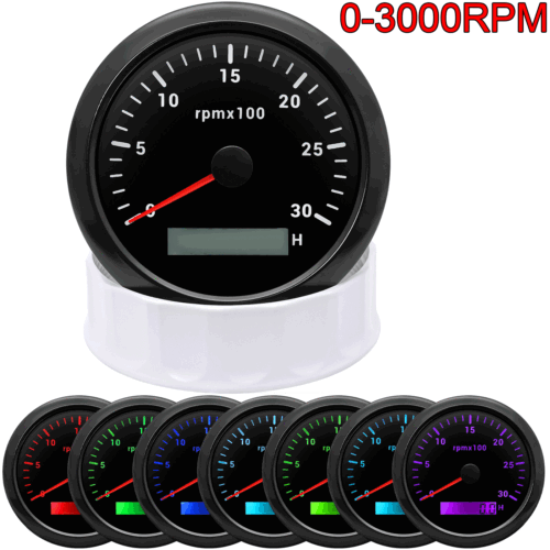 85MM Black Tachometer Gauge RPM Meter 0-3000RPM for Boat Car Truck Waterproof