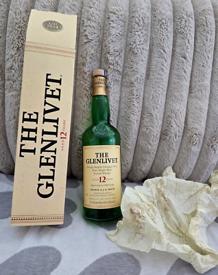 RARE The Glenlivet 12 Year Oak Casks Scotch Whisky Empty Bottle and Box 1980s.