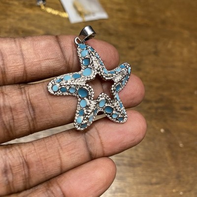 Silver Rhinestone Starfish Pendant Ocean Nautical Beach Jewelry Necklace Charm