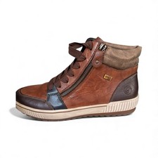 Remonte Womens High Top Leather Sneakers 7 Point 5 Brown Zip Lace Comfort Casual