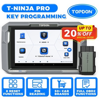2026 TOPDON T-Ninja Pro Auto Key Programmer & Diagnostic OBD2 Scanner 8 Resets 
