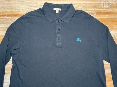 Burberry Brit Polo Shirt Mens Sz XXL Black Long Sleeve Blue Logo