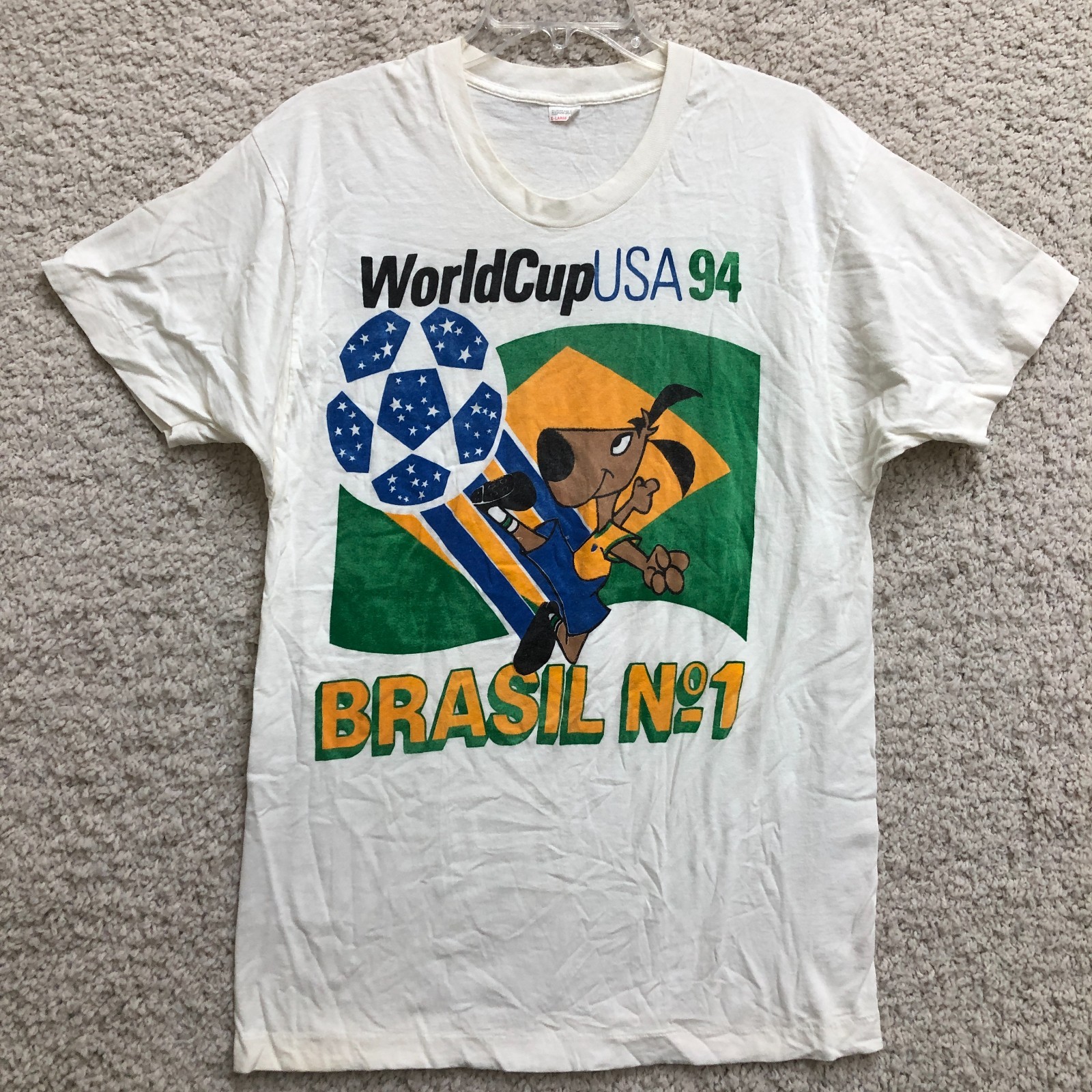 VINTAGE World Cup USA 94 Brasil Shirt Extra Lage Adult White Graphic Tee 90s Men