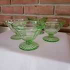 VTG Anchor Hocking Block Optic Green Depression Glass Sherbet/Dessert Dish Set/4