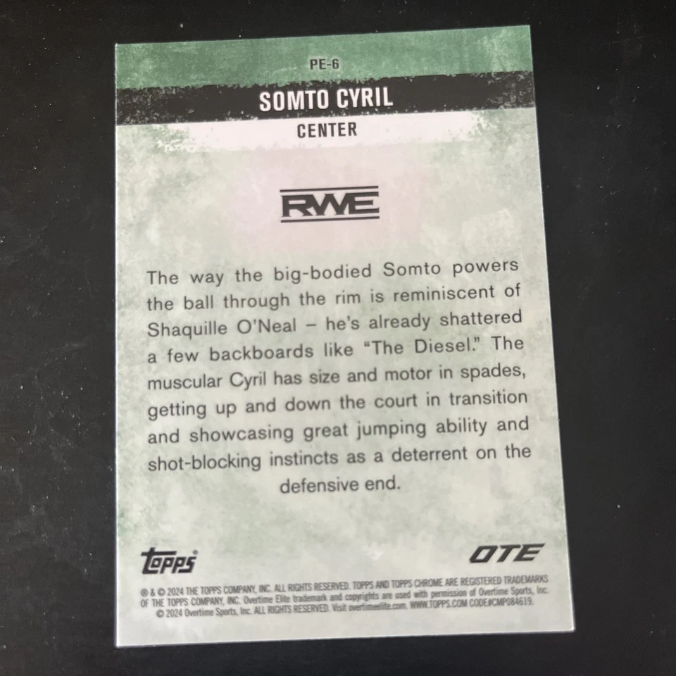 2024 Topps Chrome OTE Green Refractor 30/75 Phys Ed Somto Cyril #PE-6 - Image 2 of 2