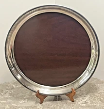 Vintage F.B. Rogers Silver Co 14 " Round Silver Plate & Formica Center Bar Tray