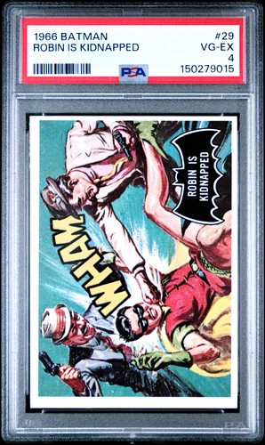 1966 Topps Batman Black Bat #29 Robin Is Kidnapped — PSA 4