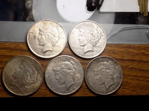PEACE SILVER DOLLARS LOT OF 5 NICE COINS! SOME UNCS 90% SILVER $5 FACE!