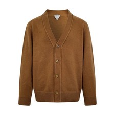 Bottega Veneta Men s Brown Intrecciato Patches Cardigan cashmere Excellent