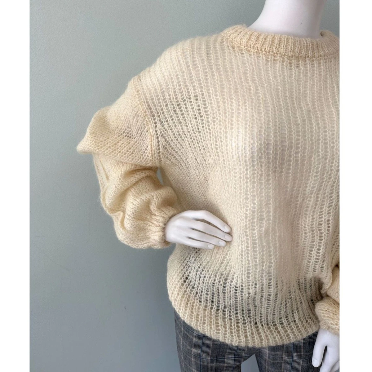 NWT ZARA Chunky Open Weave Knit Sweater Cream Mohair Oversized Pullover size S