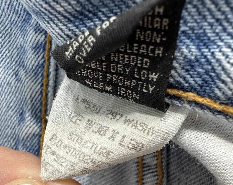 Pantalones de mezclilla de colección Y2K estructura calce relajado para hombre 38x30 azul pierna recta medio enjuague holgados Foto 4 de 4