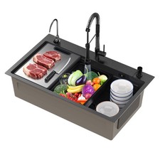 Black Drop In Kitchen Sink Workstation 30 inch Single Bowl Stainless Steel New