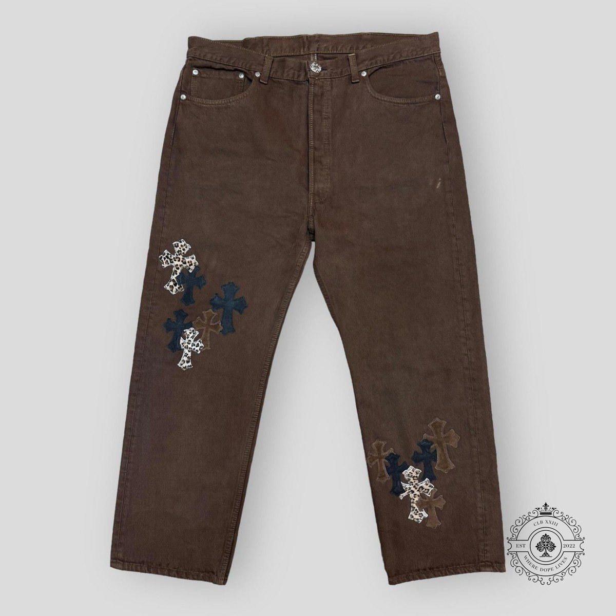 Chrome Hearts Brown Leopard Cross Patch Jeans | eBay