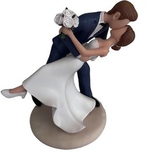 Bride and Groom Dipping Kiss Wedding Cake Topper 4.75 White Blue Storieme