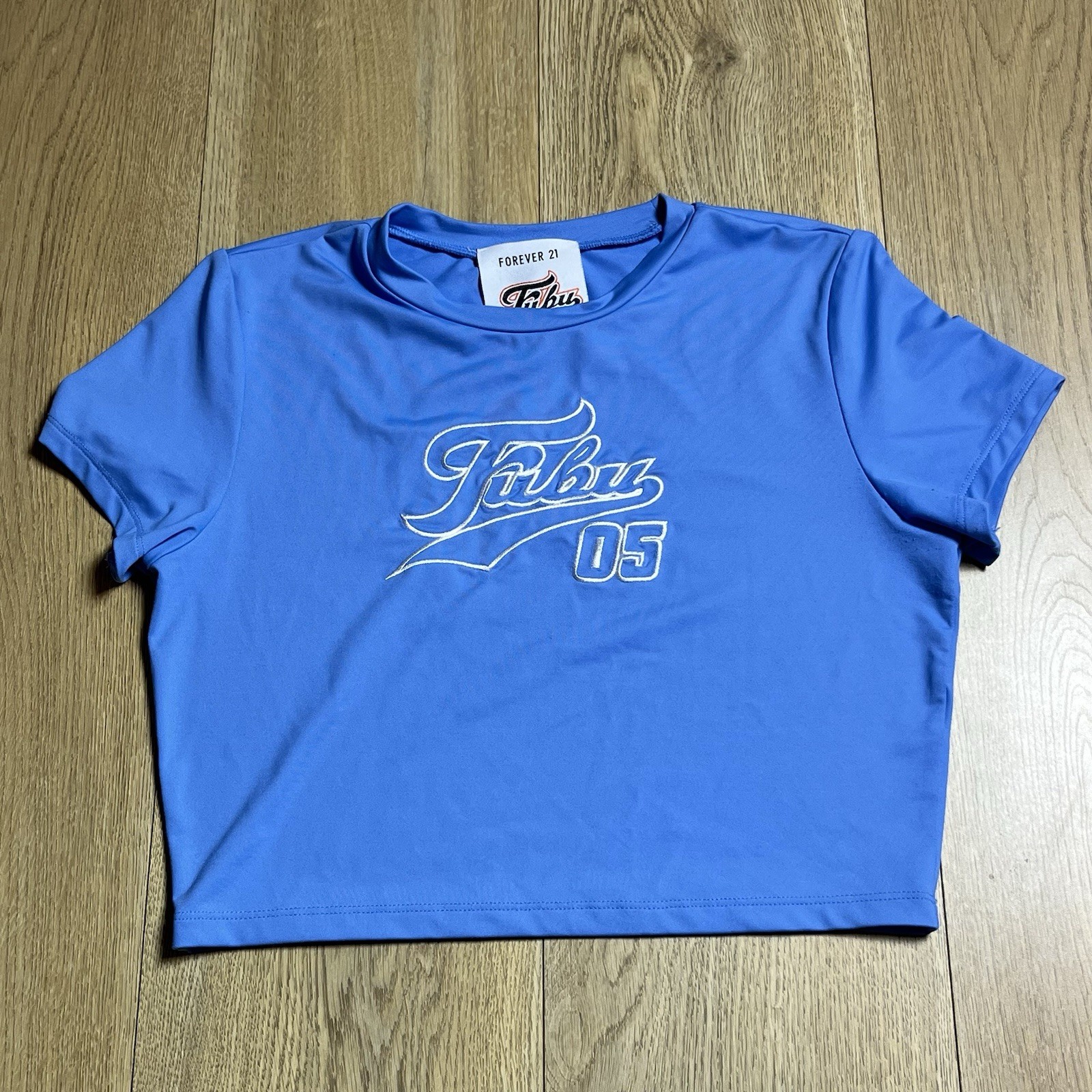 Fubu 05 Forever 21 Crop Top Shirt Blue Women’s Short Sleeve Medium Elastic