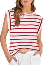 Top Womens Summer Casual Sleeveless Ladies Tank Top Breathable Round Neck Tops ...