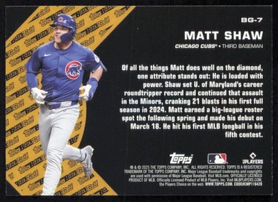 Matt Shaw 2025 Topps Update Topps Black Gold #BG-7 Chicago Cubs | eBay