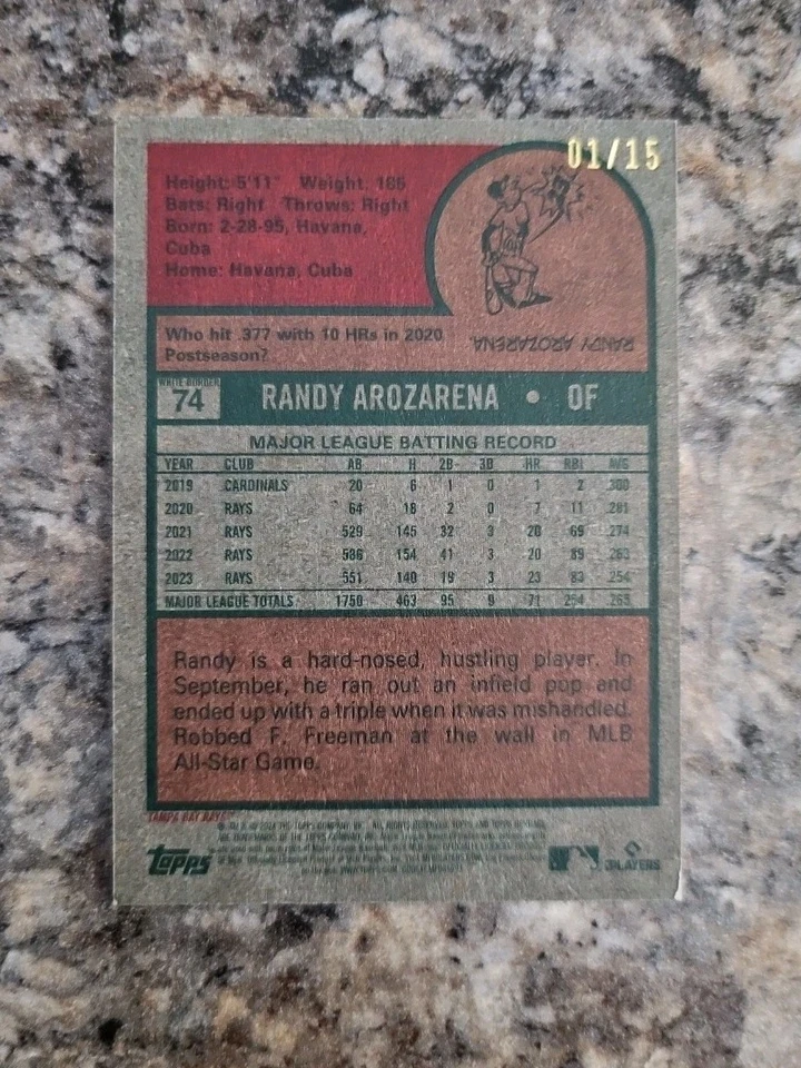 2024 Topps Heritage White Border Above Card Number #74 Randy Arozarena #1/15 Ssp - Image 2 of 2