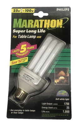 PHILIPS MARATHON EL/T25 FLUORESCENT TABLE LAMP SUPER LONG LIFE BULB - 25 WATTS