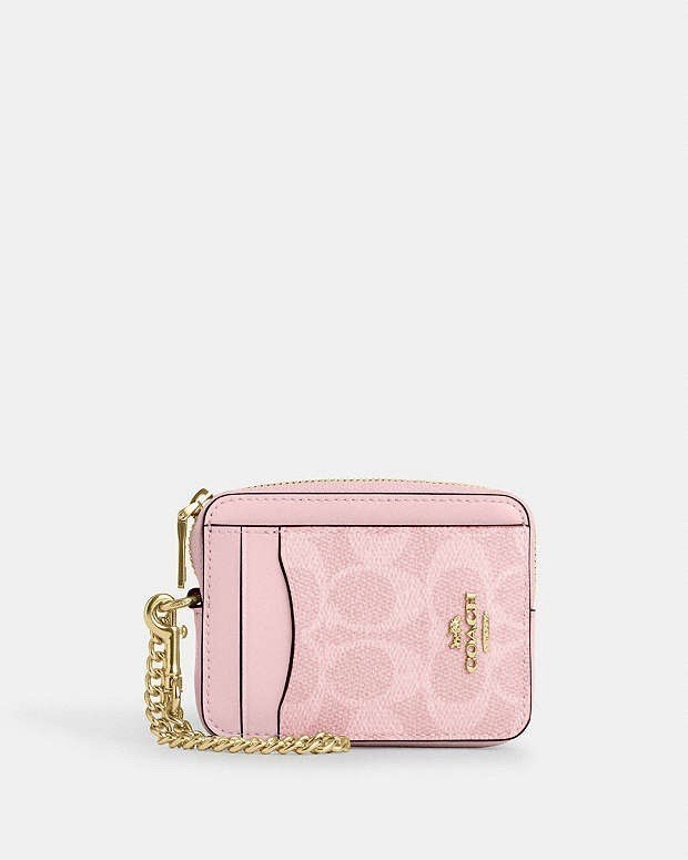 NWT Coach Zip Card Case In Signature Canvas CW883 POWDER PINK With Box