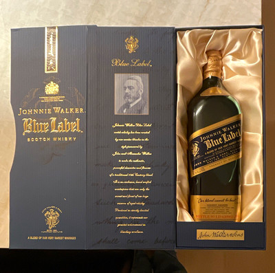 Johnnie Walker Blue Label Scotch Whisky Bottle w/ Blue & Gold Presentation Box