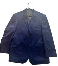 Kenneth Cole Awareness Suit 46Rx40 Solid Blue Wool Blend 2-Button Dual Vent Flat