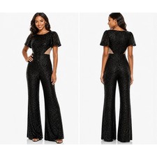 Ieena for Mac Duggal Size 2 Black Sequined Illusion Cut Out Jumpsuit 11273 NWT