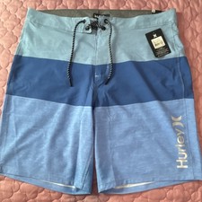 Hurley Men's Board Shorts Size 36 Blue Colorblock Drawstring Swimwear