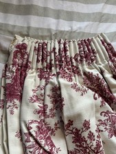 Burgundy and cream toile du jouy curtains, lined with blackout lining 