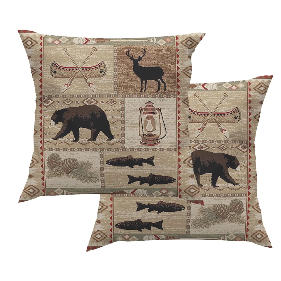 Rustic Bear Throw Pillow Cover 2 Pcs Western Animal Moose Deer Pillows Case 1... - Image 2 of 4