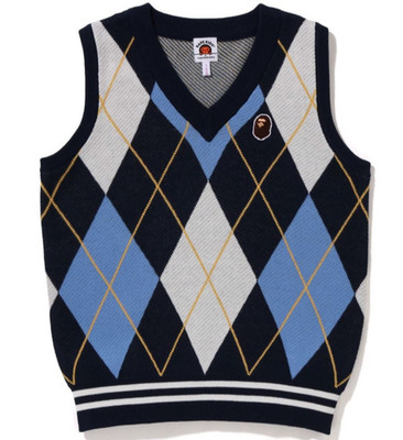 Bape Kids Ape Head Patch Knit Vest Navy Size 120 K