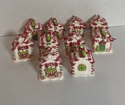 Candy Cane Gingerbread 10 ribbon ￼House Christmas Tree Ornament Set box 15 ￼