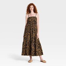 A New Day Women's Casual Sleeveless Cami Maxi Long Dress - Black/Brown