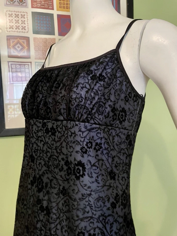 Vestido maxi vintage anos 90 Y2K BYER TOO transparente preto rede sobre Milkmaid Body Con 38 M - Imagem 4 de 4