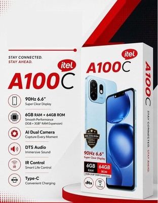 NEW itel A100C Factory unlocked Android GSM LTE 64GB cell phone 6.6''Screen BK