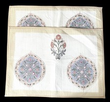 Set of 2 Quilted Block Print Floral Pillow Shams Paisley Print 18x27 Boho C
