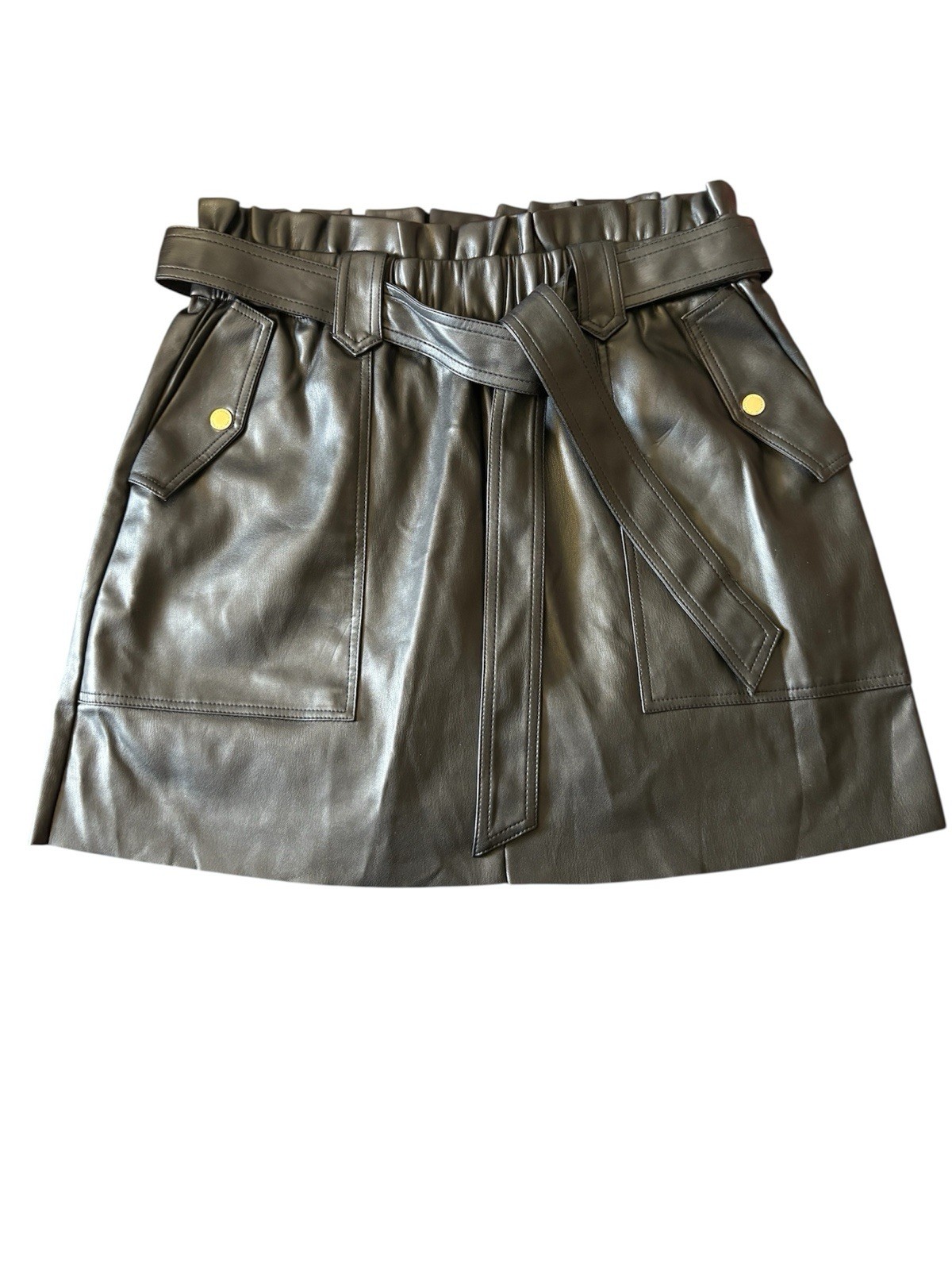 Marc New York Andrew Marc Black Faux Leather Belted Pencil Skirt M with Pockets